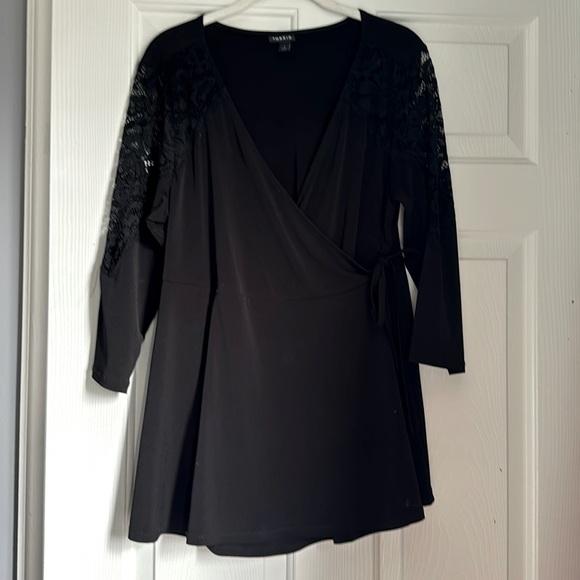 Torrid Peplum Babydoll Black Lace Wrap Top - Picture 2 of 3